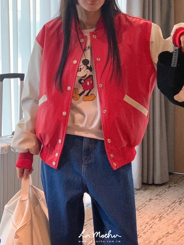 後字母地球皮革棒球外套
